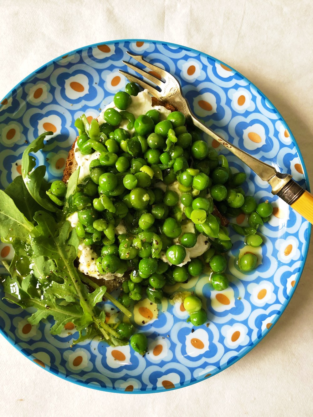 Pea & Ricotta Salata Bruschetta